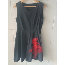 Black Cotton Blend Dress with Red Koi Fish Embroidery – Size 4XL (NZ 14–16)