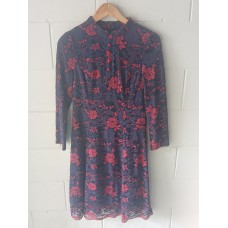 Shui Mo Jia Ren Navy & Coral Floral Lace Dress Size 18 Cheongsam Inspired