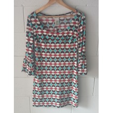 Speachless Geometric Print Dress Size M Y2K Retro Ruffle Sleeve Stretch