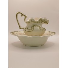 Arnells Jug and Bowl Set Cream Green Ceramic Wash Set 1970s