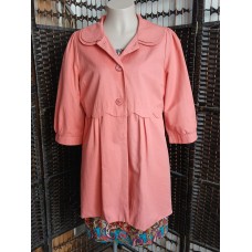 Coral Textured Coat Jacket Puff Sleeve Scallop Detail A/Wear Size M