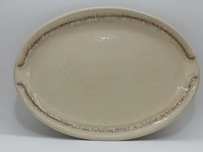 Crown Lynn Oval Ovenproof Serving Platter Speckled Cream Brown Rim