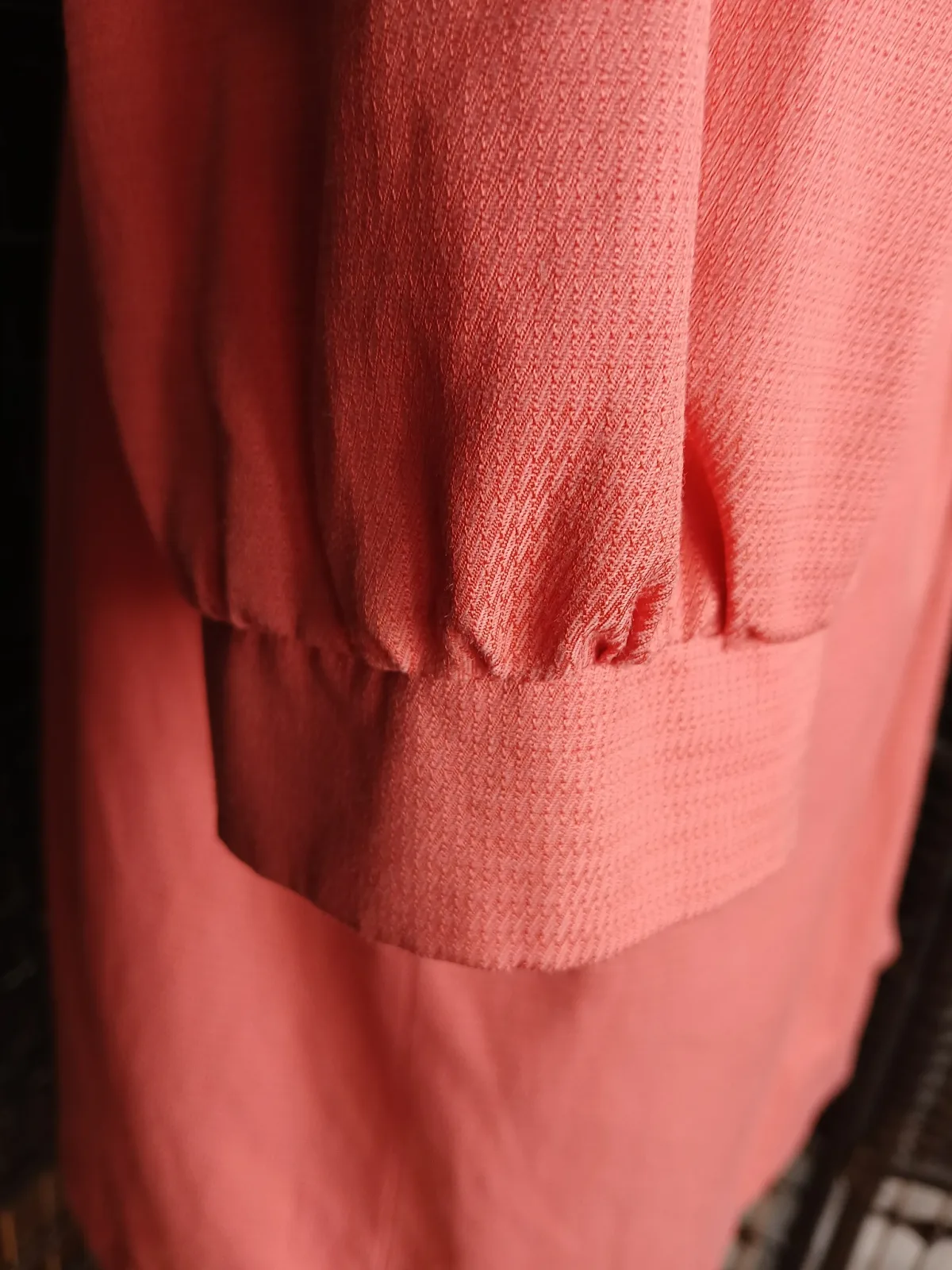 Coral Textured Coat Jacket Puff Sleeve Scallop Detail A/Wear Size M