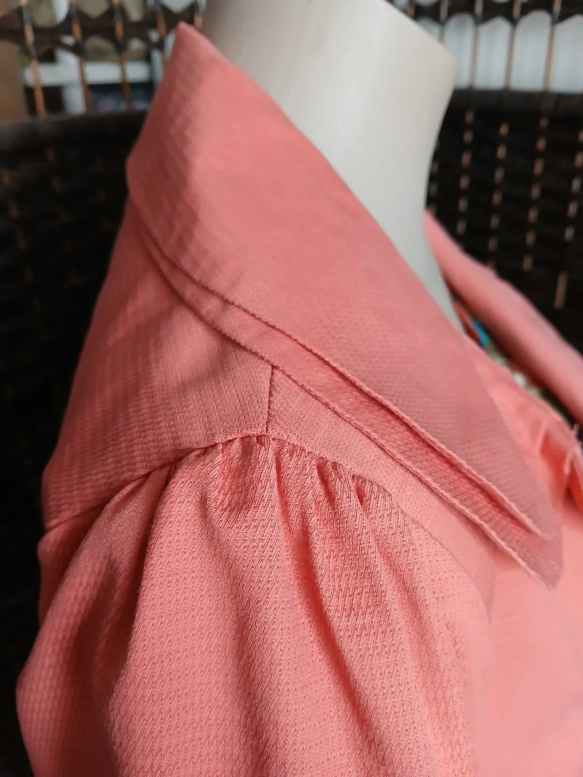 Coral Textured Coat Jacket Puff Sleeve Scallop Detail A/Wear Size M