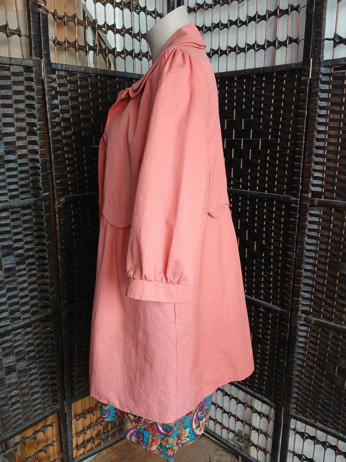 Coral Textured Coat Jacket Puff Sleeve Scallop Detail A/Wear Size M