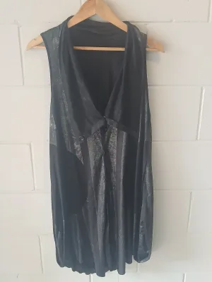 David Pond NZ Avant-Garde Sheer Layered Tunic Vest – Black Silver Shimmer
