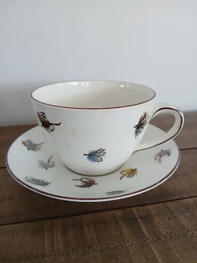 Crown Staffordshire Fine Bone China Teacup & Saucer – Fly Fishing Pattern