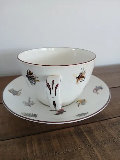 Crown Staffordshire Fine Bone China Teacup & Saucer – Fly Fishing Pattern