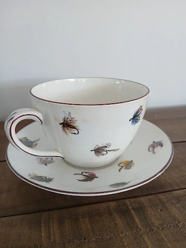 Crown Staffordshire Fine Bone China Teacup & Saucer – Fly Fishing Pattern